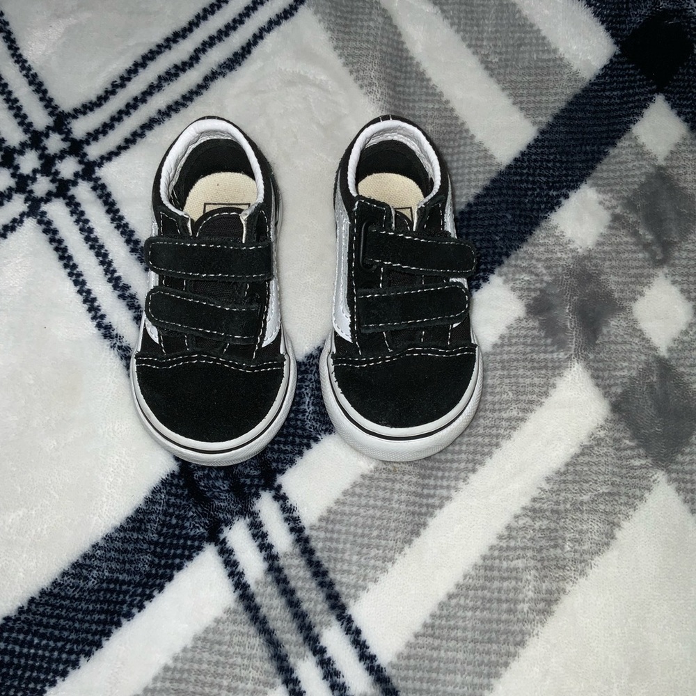 Vans Kids Black and White Velcro Sneakers